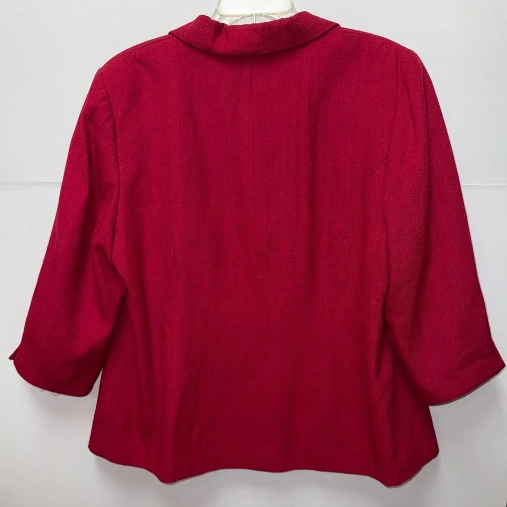 Dressbarn Red Blazer Jacket 3/4 Sleeve Single Breasted Classic Office 16W - Picture 2 of 12